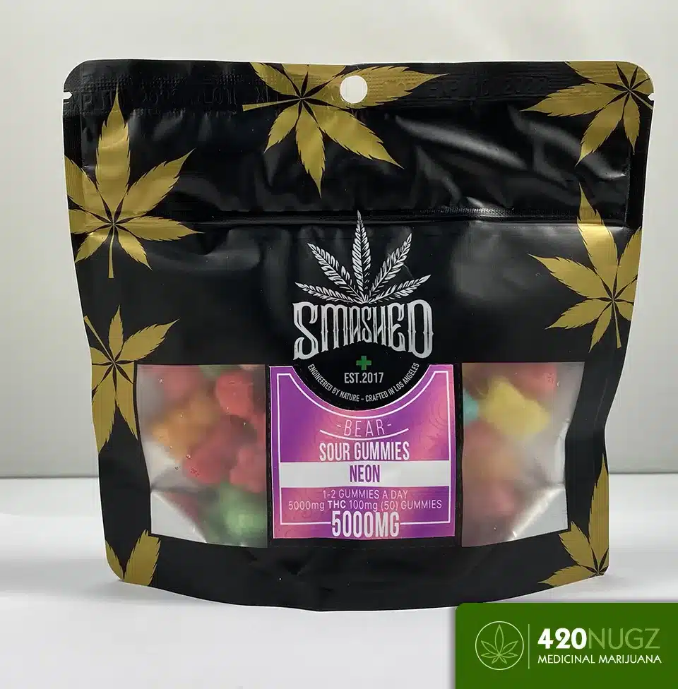 image of smashed plus 5000 mg edible sour gummy bears